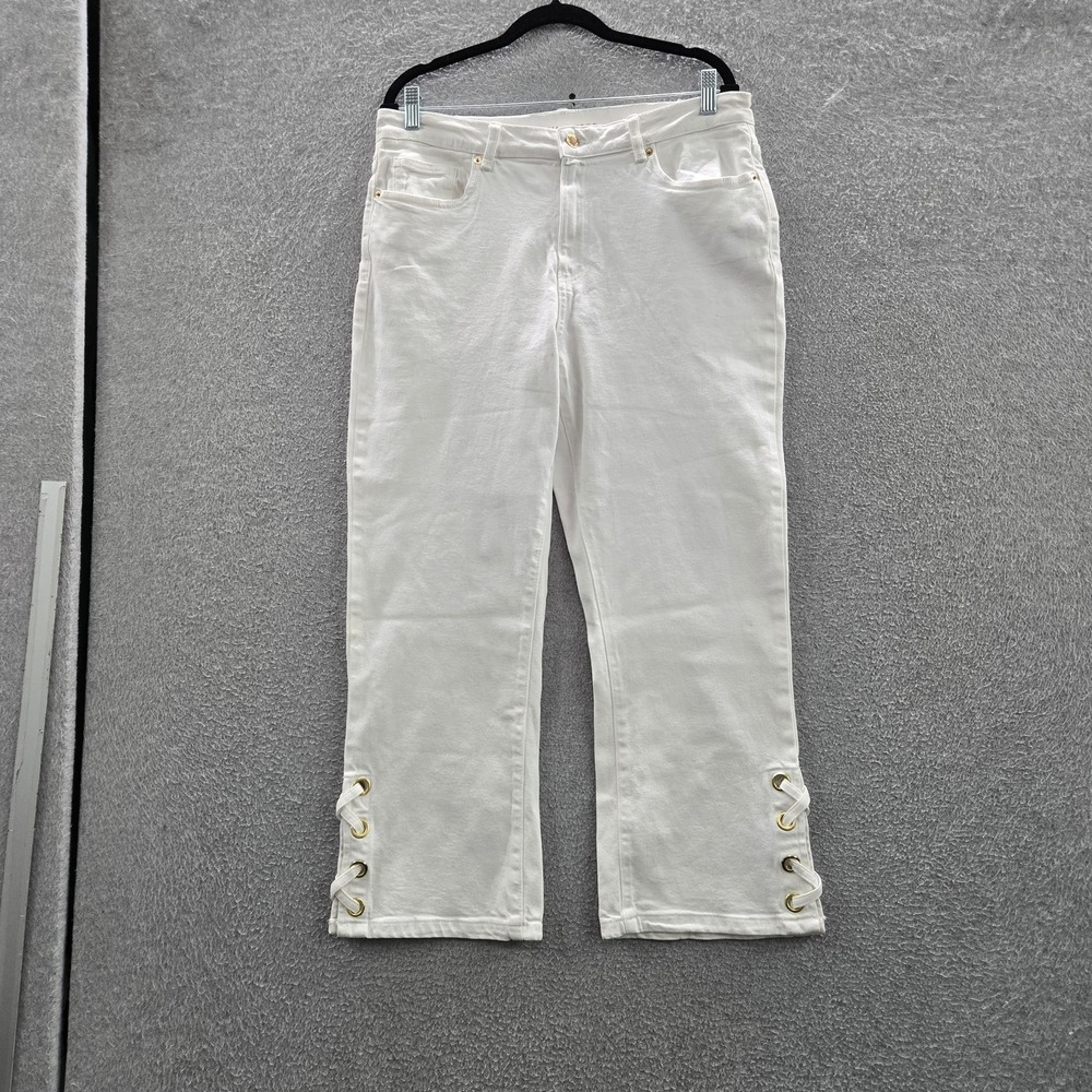 Michael Kors Women Jeans 12 White Denim Wide Leg Lace Hem QS5907XE9U‎ 25" Inseam